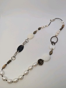Retired Silpada Pearl, Brass & Lip Shell Necklace 925 Sterling Silver (Model N1996)