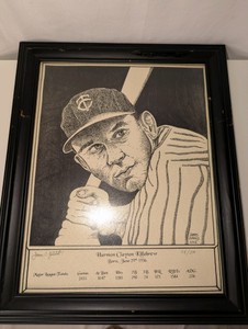 Limited edition, hand-signed and numbered pen-and-ink portrait print of Minnesota Twins Hall of Fame slugger Harmon Killebrew by artist James Zotalis, dated 2002