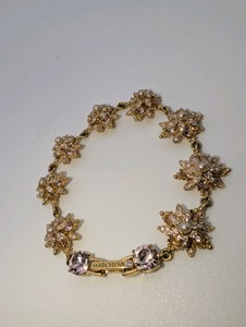 Marchesa gold-tone floral crystal and faux pearl statement bracelet, size 7