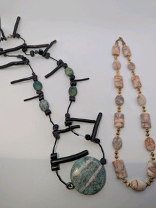 Natural Stone Statement Beaded Necklaces (2) Jasper and Turquoise