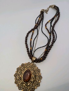Vintage multi-strand necklace, brown and amber glass crystal beads