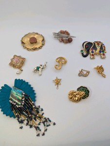 Vintage PinBrooch Collection- abalone shell, 1928 Jewelry Co., carnelian agate cabochons, Avon