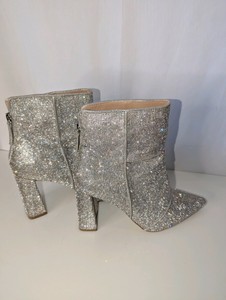 Steve Madden Noticed-R rhinestone silver heeled booties, size 10