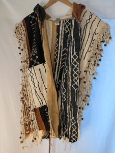 Handcrafted hooded beaded poncho open front vest Devise Rise, Size M