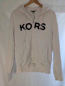 White Michael Kors Mens Logo Fleece Full-Zip Hoodie- size L