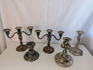 Vintage and antique silver-plated candle holders and candelabras