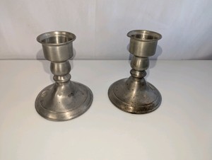 Pair of genuine pewter weighted candlestick holders