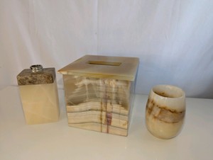 Onyx Stone Bathroom Set- Tissue box, soap dispenser, cup