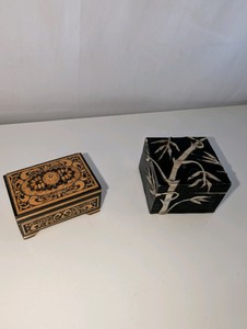 Vintage hand-carved soapstone Trinket Box and ornate, vintage wooden Trinket Box