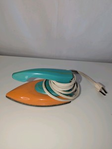 Vintage mid-century childrens toy electric iron, working, gets hot