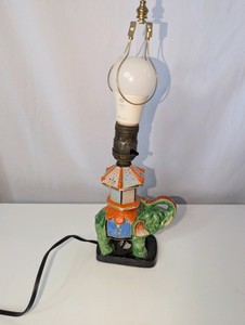Vintage Japanese Satsuma moriage elephant table lamp, works