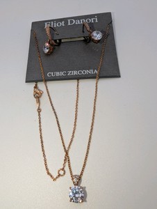 Eliot Danori rose gold-tone cubic zirconia necklace and earring set, NIB