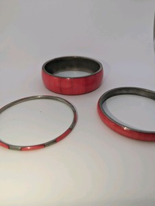 (3) Vintage Pink Inlay Bangle Bracelets