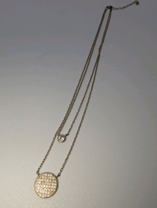 Gold Plated 925 Sterling Silver multi-strand layered necklace featuring a bezel-set solitaire crystal, 3grams