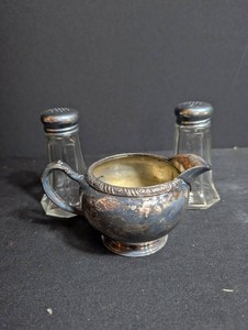 Silverplate Creamer & Glass Salt and Pepper Shakers Mixed Lot