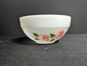 Vintage Fire-King Milk Glass Bowl Floral