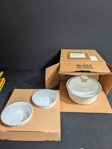 White Casserole Dish Set 3 Pieces With Glass Lid