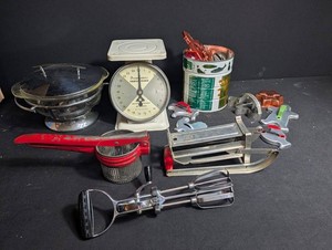 Vintage Kitchen Utensil Mixed Lot With American Family Scale