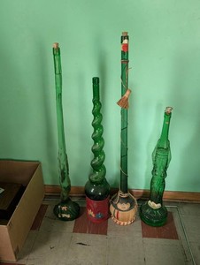 Green Glass Decorative Bottle Assortment (Lot of 4)