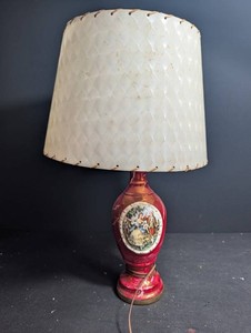 Vintage Ruby Glass Lamp With Figural Shade