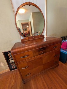 Vintage Waterfall Dresser With Mirror