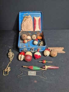 Vintage Fishing Bobbers Tackle Tin & Accessories