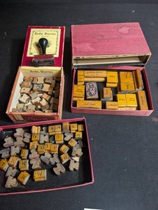 Vintage Rubber Stamp Box Mixed Lot Schiaparelli & Robt. Burns
