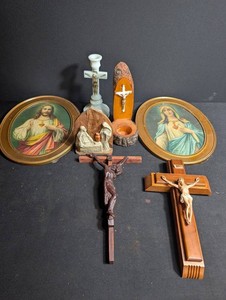 Catholic Devotional Crosses & Sacred Heart Frames Mixed Lot