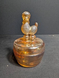 Vintage Amber Glass Poodle Vanity Jar