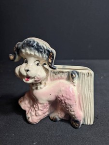 Vintage Poodle Planter Ceramic Pink & White