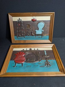 Framed Embossed Wall Plaque Set (Lot of 2)