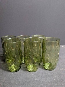 Green Pressed Glass Tumblers (Set of 5)
