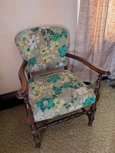 Upholstered Wood Armchair Floral Fabric
