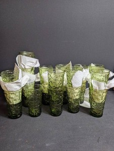 Green Textured Glass Tumblers (Lot of 10)