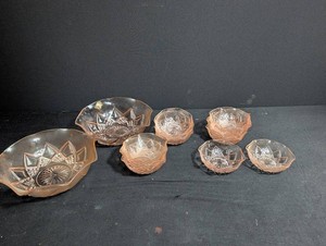 Vintage Pink Pressed Glass Bowl Set (Lot of 6)