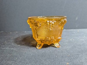 Amber Glass Footed Grape Motif Toothpick Holder