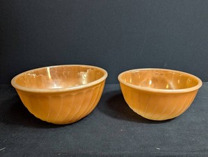 Vintage Amber Glass Nesting Bowl Set (2)
