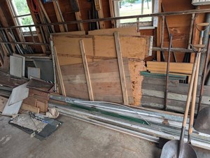 Mixed Lot Reclaimed Lumber Panels & Metal Rods