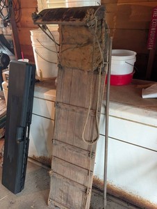 Vintage Wooden Toboggan Sled With Rope