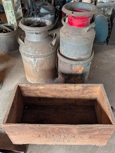 Dairy Milk Can Group With Wooden Crate
