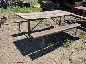 Wooden Picnic Table with Metal Frame