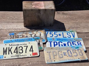 Minnesota License Plates and Wooden Box Danube Hdwe