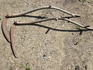 Lot of 2 Vintage Scythe with Wooden Handles and Metal Blades