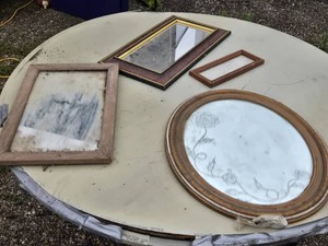 Lot of Vintage Mirrors Including Oval Floral Engraved Mirror, Rectangular Wood Framed Mirrors