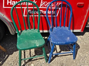 Green and Blue Wooden Chairs