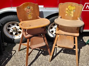 Pair of Vintage Wooden High Chairs with Bear Design