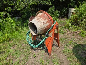 Old Cement Mixer with Electric Motor and Hose - Motor Untested, It Does Spin Free