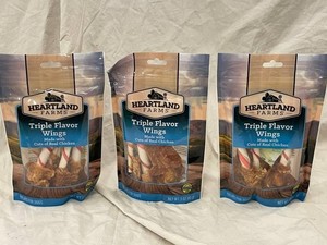 Heartland Farms Triple Flavor Wings Dog Treats 3 Oz (Lot of 3)