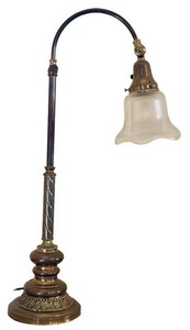 Vintage Arc Lamp Brass With Ribbed Glass Shade