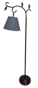Floor Lamp - Wrought Iron Leaf Detail With Blue Shade